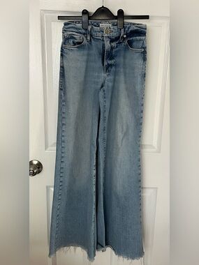 Good American Wide Leg Jeans Light Wash Raw Hem High Rise Size 0/25